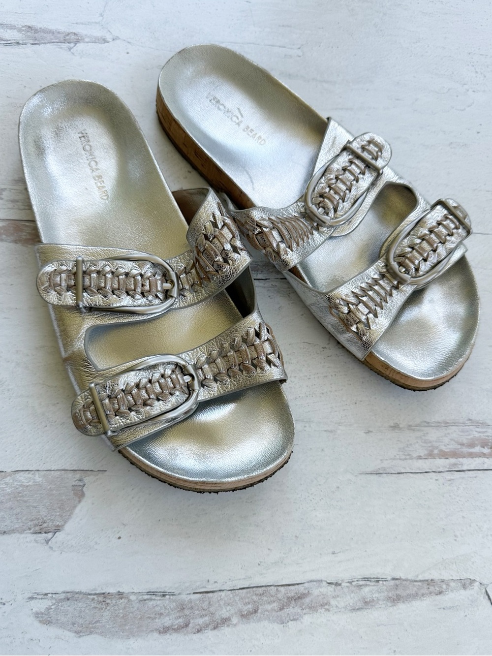 Veronica Beard • Paige Metallic Dual-Buckle Slide Sandals - Picture 7 of 11